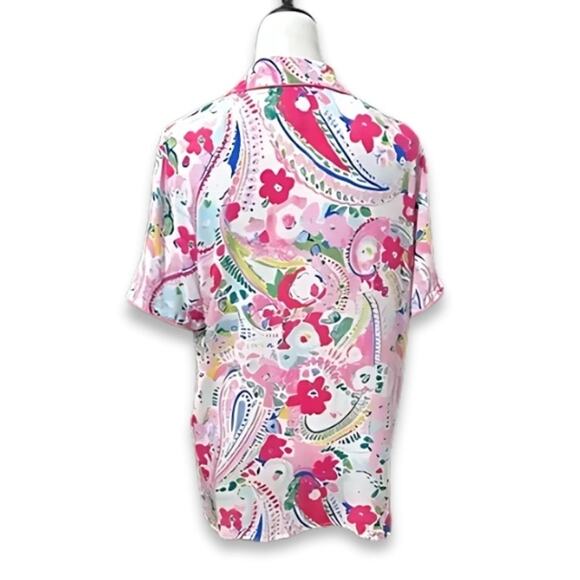 Jaclyn Intimates Pajama Top Paisley Print Collared Viscose Multicolor W L NWOT - Picture 4 of 8